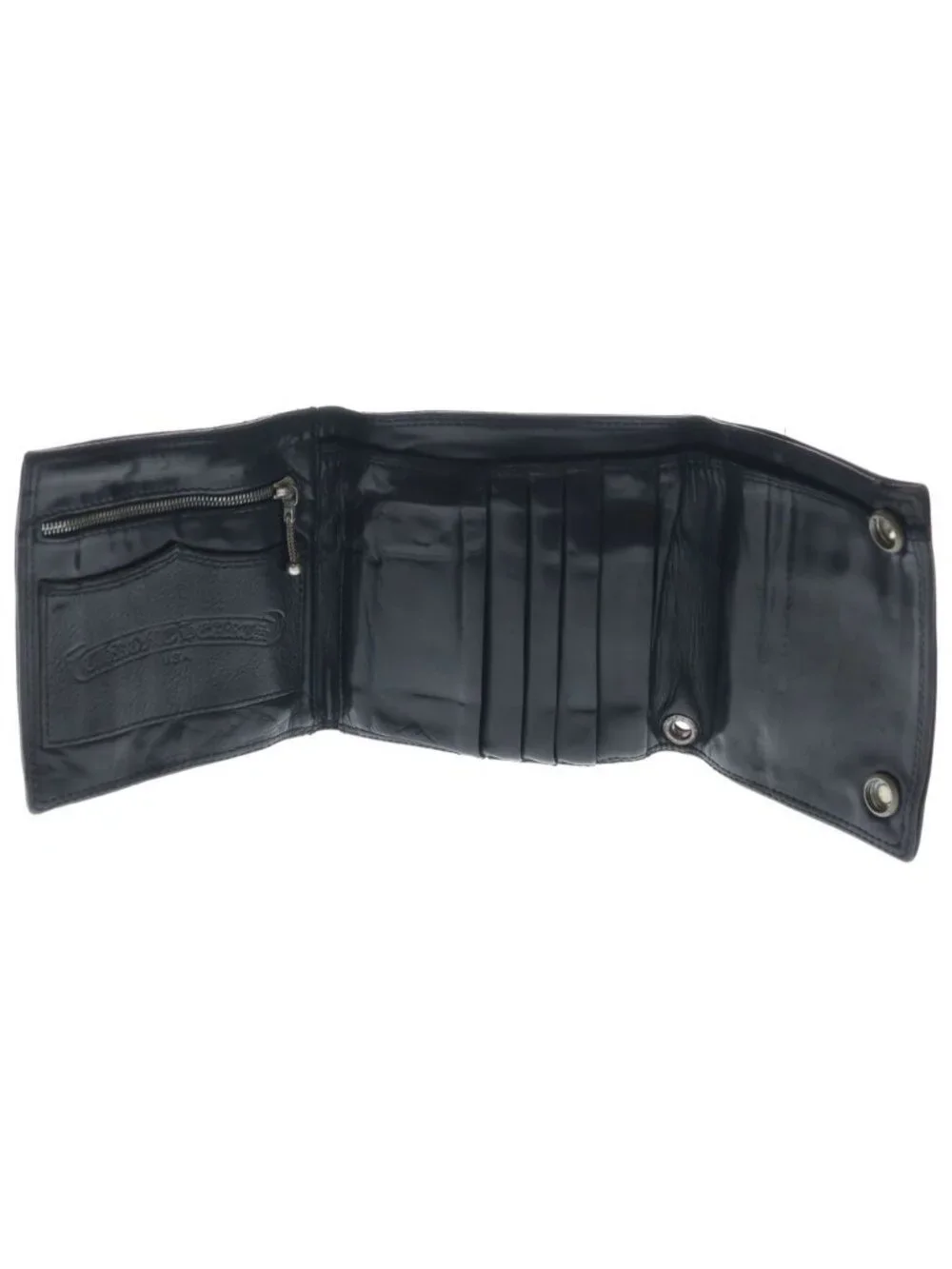 Chrome Hearts Large 3 Fold Celtic Button Dagger Zip Leather Wallet Black